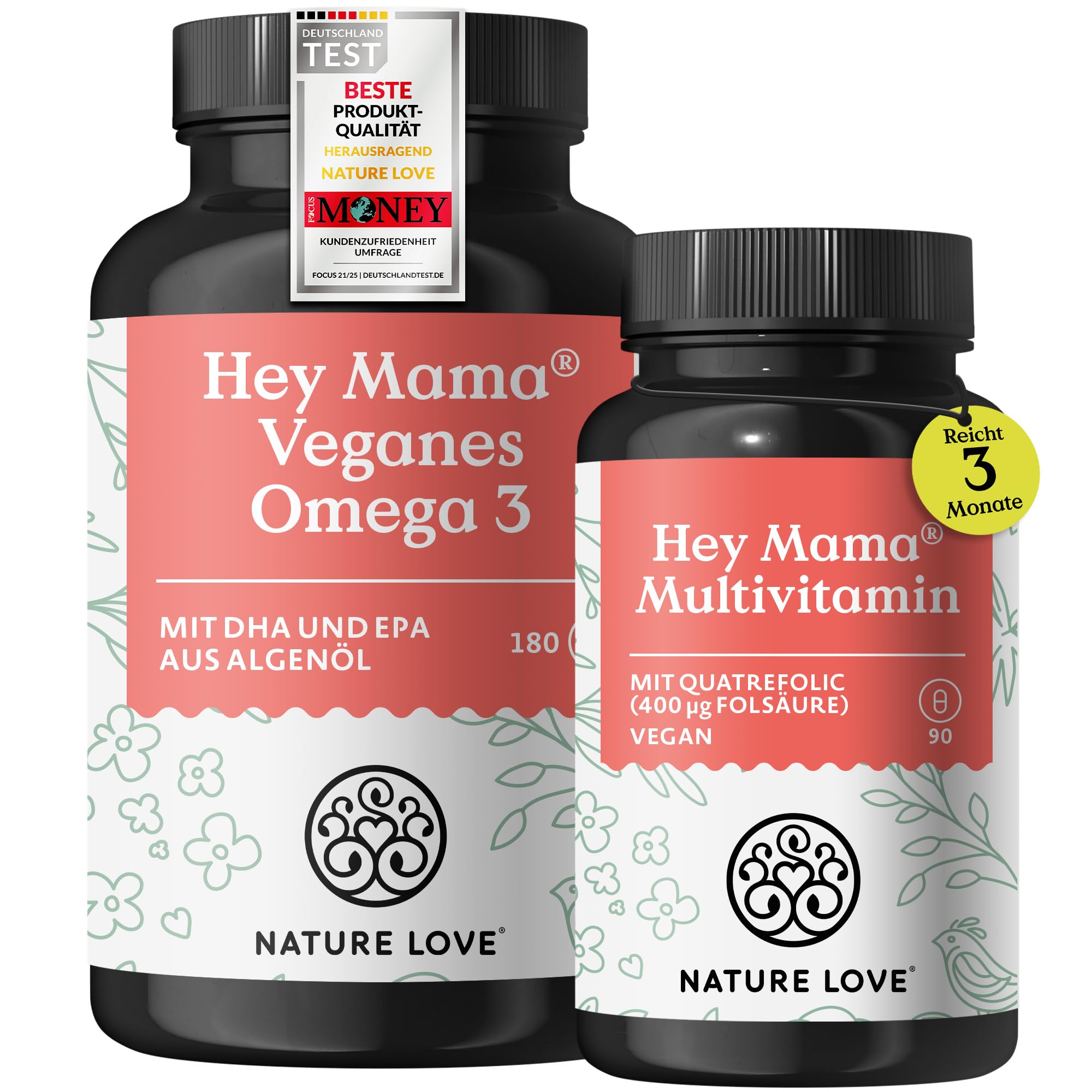 81mHepUupWL._SY2000_.jpg Nature Love Hey Mama Schwangerschaftsvitamine – 3 Monate mit Folsäure & Omega 3 – Bild 1