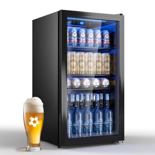 TRIUMPHKEY 90L Getränkekühlschrank mit Glastür – Kompakt & leise für bis zu 128 Dosen