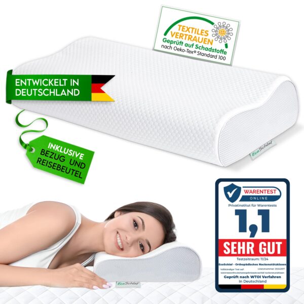 EcoSchlaf® Orthopädisches Nackenstützkissen – Memory Foam Kopfkissen für alle Schlaftypen