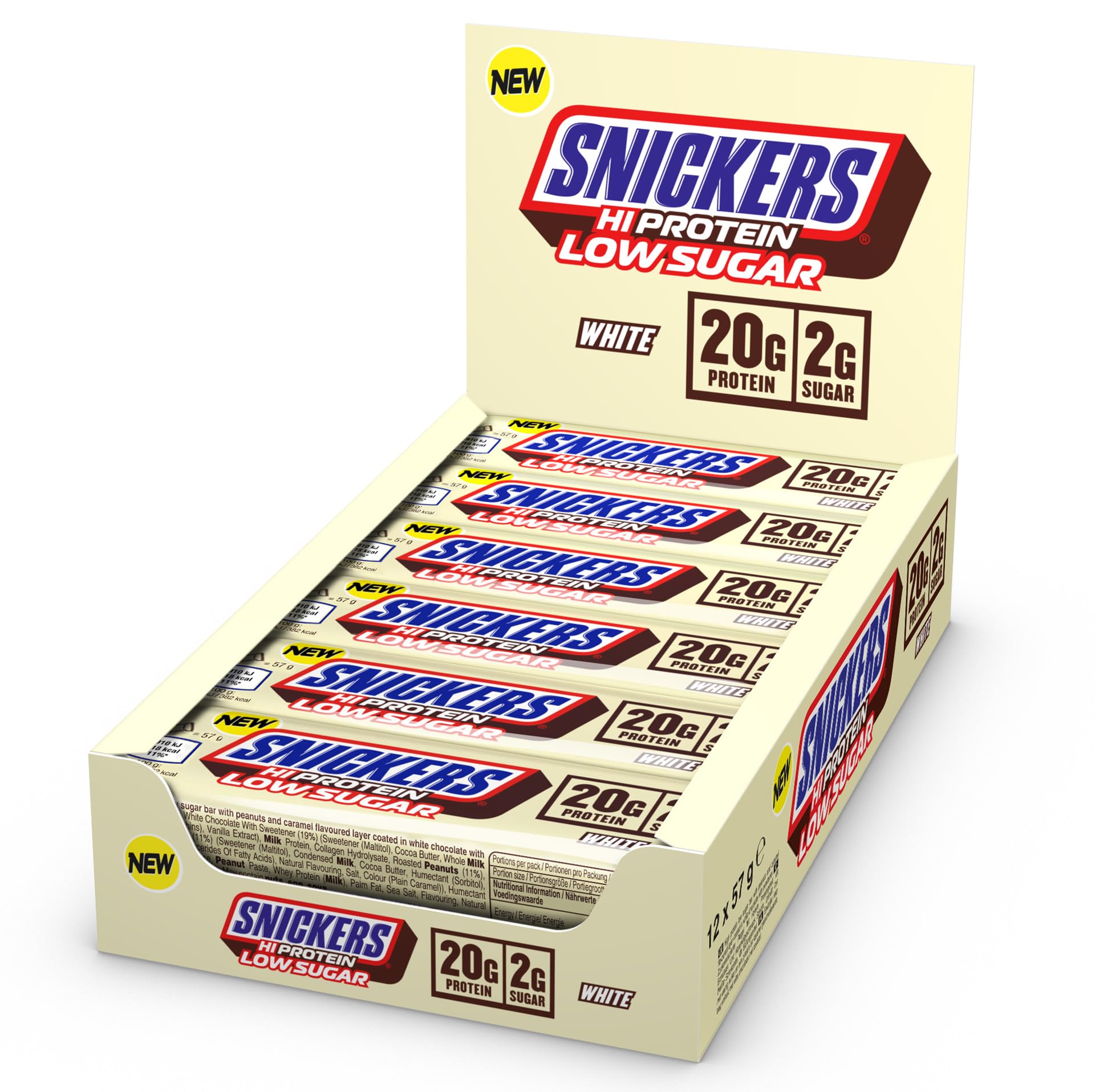 81nwQ7RSF2L._SY1916_.jpg Snickers White Low Sugar High Protein Bar 12er Pack – Proteinriegel mit weisser Schokolade – Bild 1