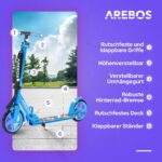 Arebos Cityroller höhenverstellbar mit XXL-Rädern – Klappbarer Tretroller bis 100 kg – Bild 2