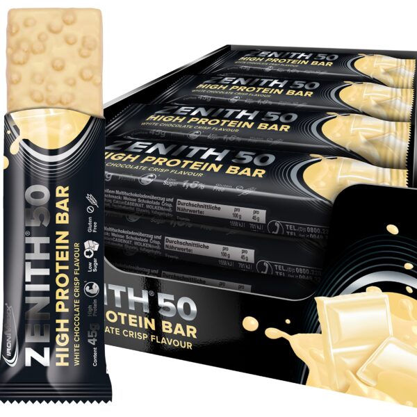 IronMaxx Zenith 50 High Protein Bar White Chocolate Crisp 16x45g – Eiweissriegel für Muskelaufbau