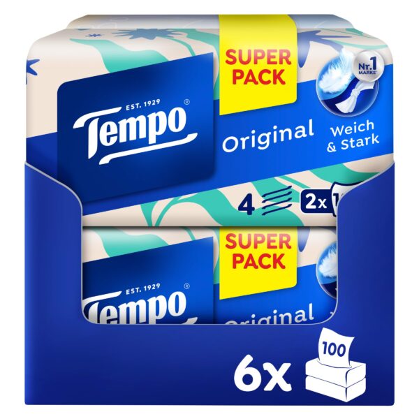 Tempo Original Taschentücher 12er Duo-Box – 4-lagig extra stark & weich