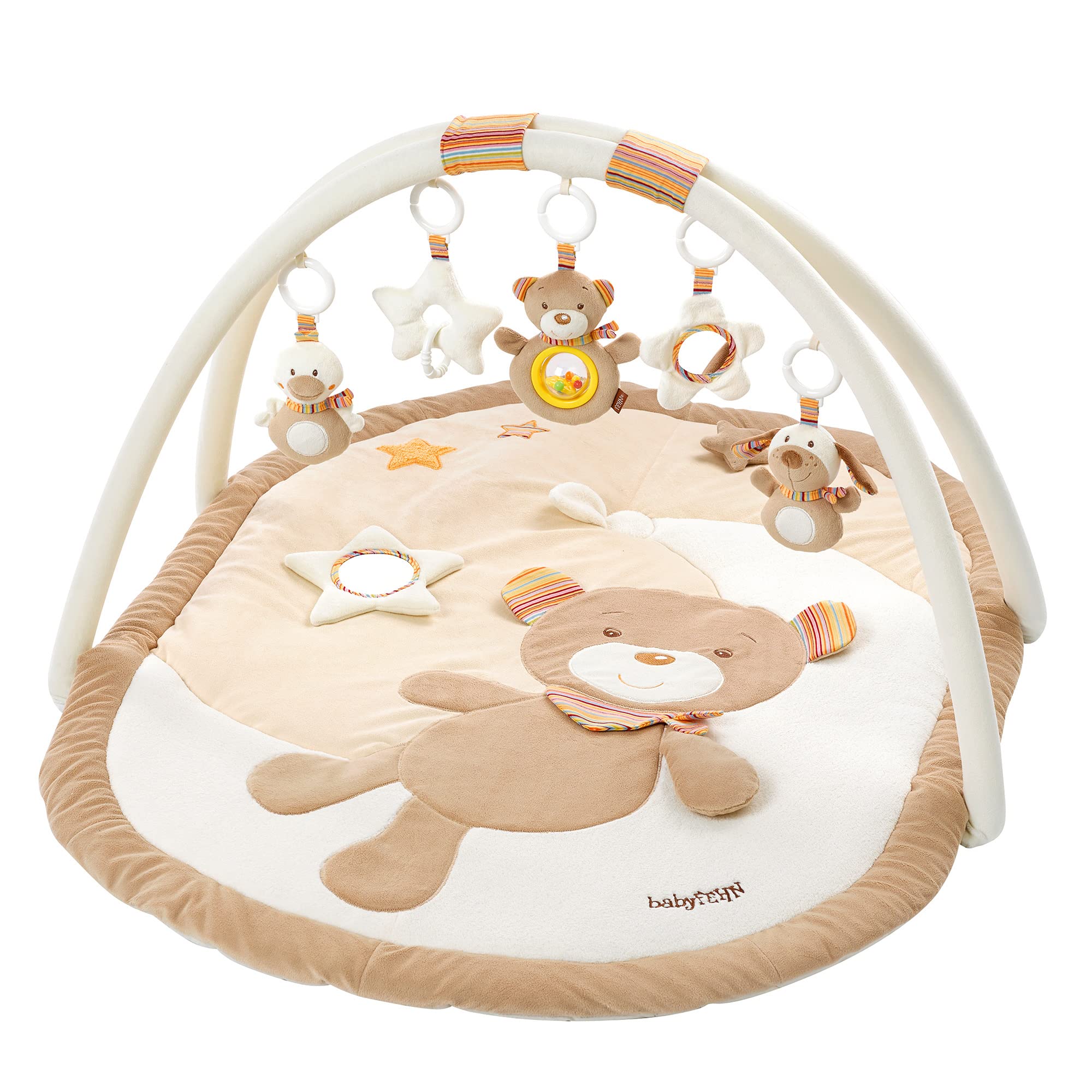 81pY0yjyRVL._SY2000_.jpg Fehn 3-D Activity-Decke Rainbow – Spieldecke mit 5 abnehmbaren Spielzeugen ab Geburt – Bild 1