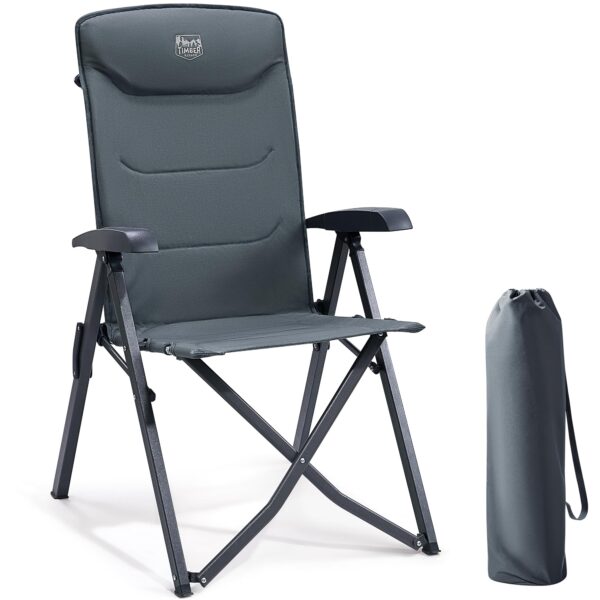 TIMBER RIDGE Campingstuhl Faltbar 150kg – 4-fach verstellbar mit Kopfstütze & Tasche