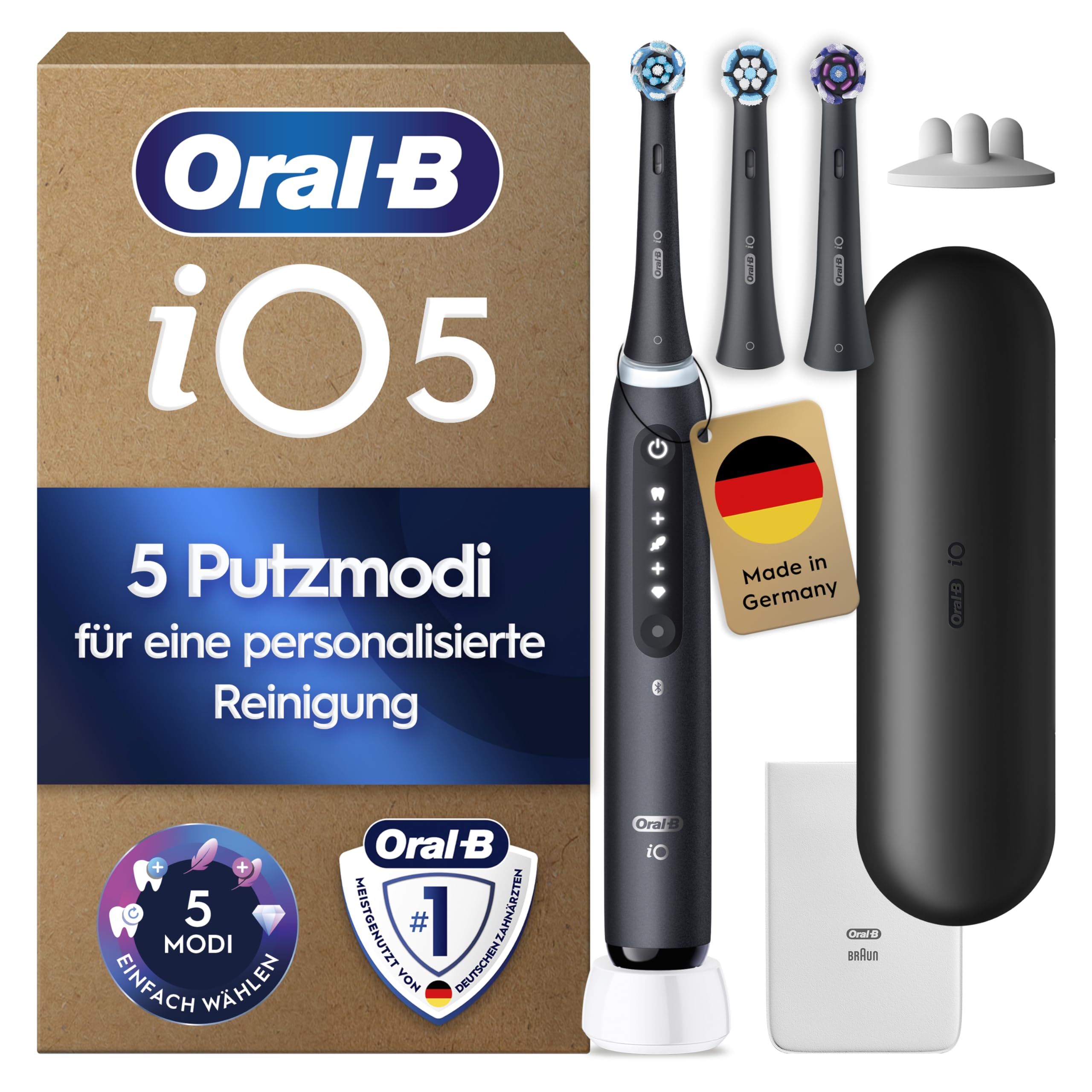 81prf7eL37L._SY2560_.jpg Oral-B iO Series 5 Elektrische Zahnbürste Schwarz – 5 Putzmodi mit Andruckkontrolle – Bild 1