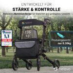 Helavo Faltbarer Rollator mit Sitz – Leichtgewicht Aluminium Gehwagen für Senioren – Bild 4