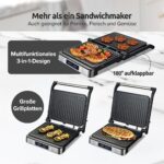 Olvy Sandwichmaker XXL – 3-in-1 Kontaktgrill mit 180° Öffnung & Temperaturregelung – Bild 5