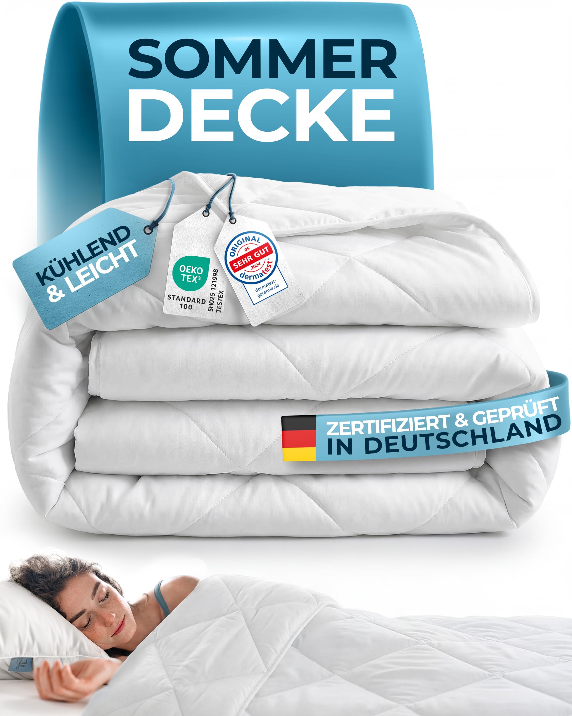 81qy3VIdOeL._SY2500_.jpg Glückstoff Sommerdecke 135x200 cm – Kühlende Bettdecke mit Öko-Tex Zertifikat – Bild 1