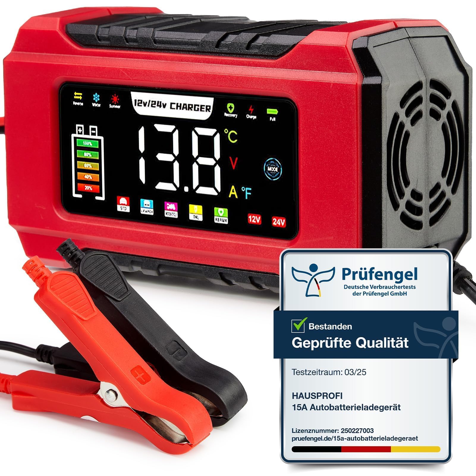 81r06CH1utL._SY1601_.jpg HAUSPROFI 15A Autobatterieladegerät 12V/24V – Intelligentes Schnellladen mit Reparaturfunktion – Bild 1