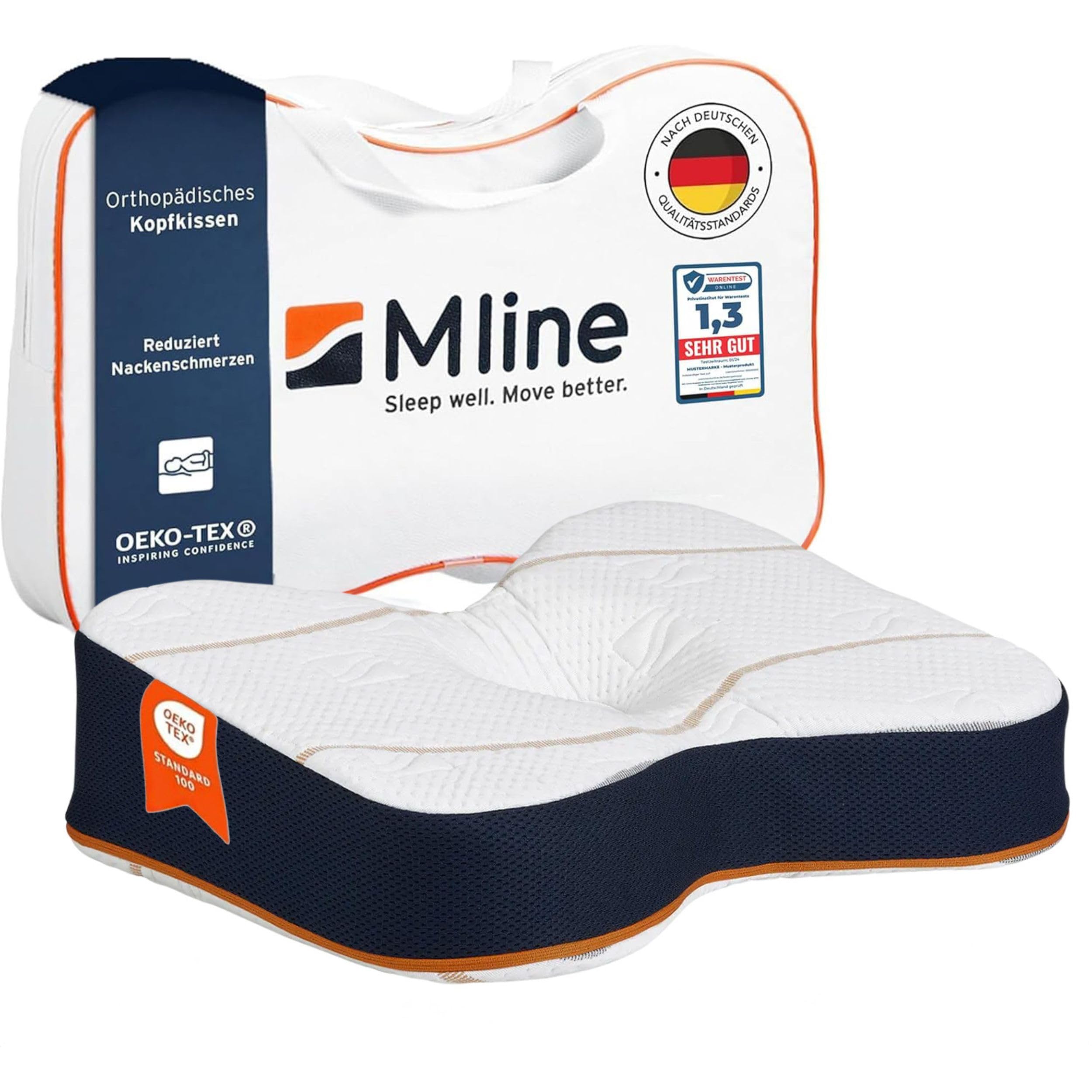 81r1xKIJSmL._SY2500_.jpg M LINE Athletic Pillow 50x35cm – Orthopädisches Memory Foam Kopfkissen gegen Nackenschmerzen – Bild 1