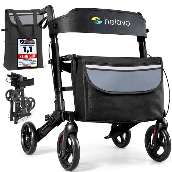 Helavo Faltbarer Rollator mit Sitz – Leichtgewicht Aluminium Gehwagen für Senioren