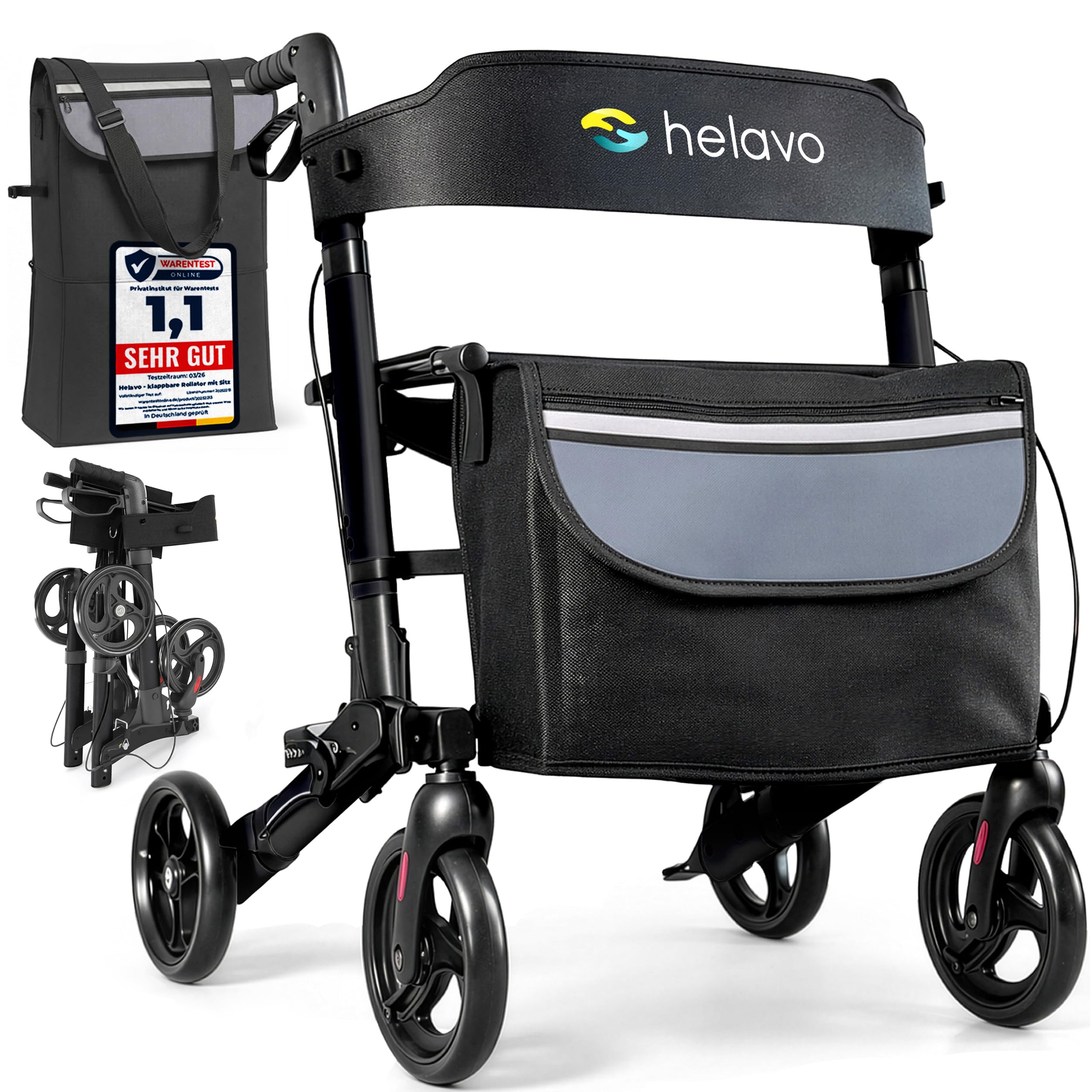 81rmDijq7QL._SY2500_.jpg Helavo Faltbarer Rollator mit Sitz – Leichtgewicht Aluminium Gehwagen für Senioren – Bild 1