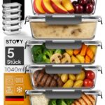 STOVY® Meal Prep Boxen Glas 5x 1040ml – Hochwertige Glasbehälter mit Deckel