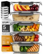 STOVY® Meal Prep Boxen Glas 5x 1040ml – Hochwertige Glasbehälter mit Deckel