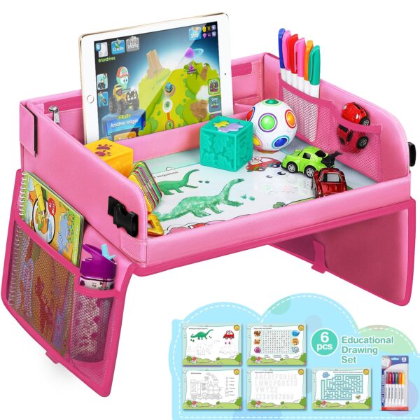 Lenbest Kinder Reisetisch 40x30 cm mit Zeichentablett – Lernspielzeug für Auto & Reise
