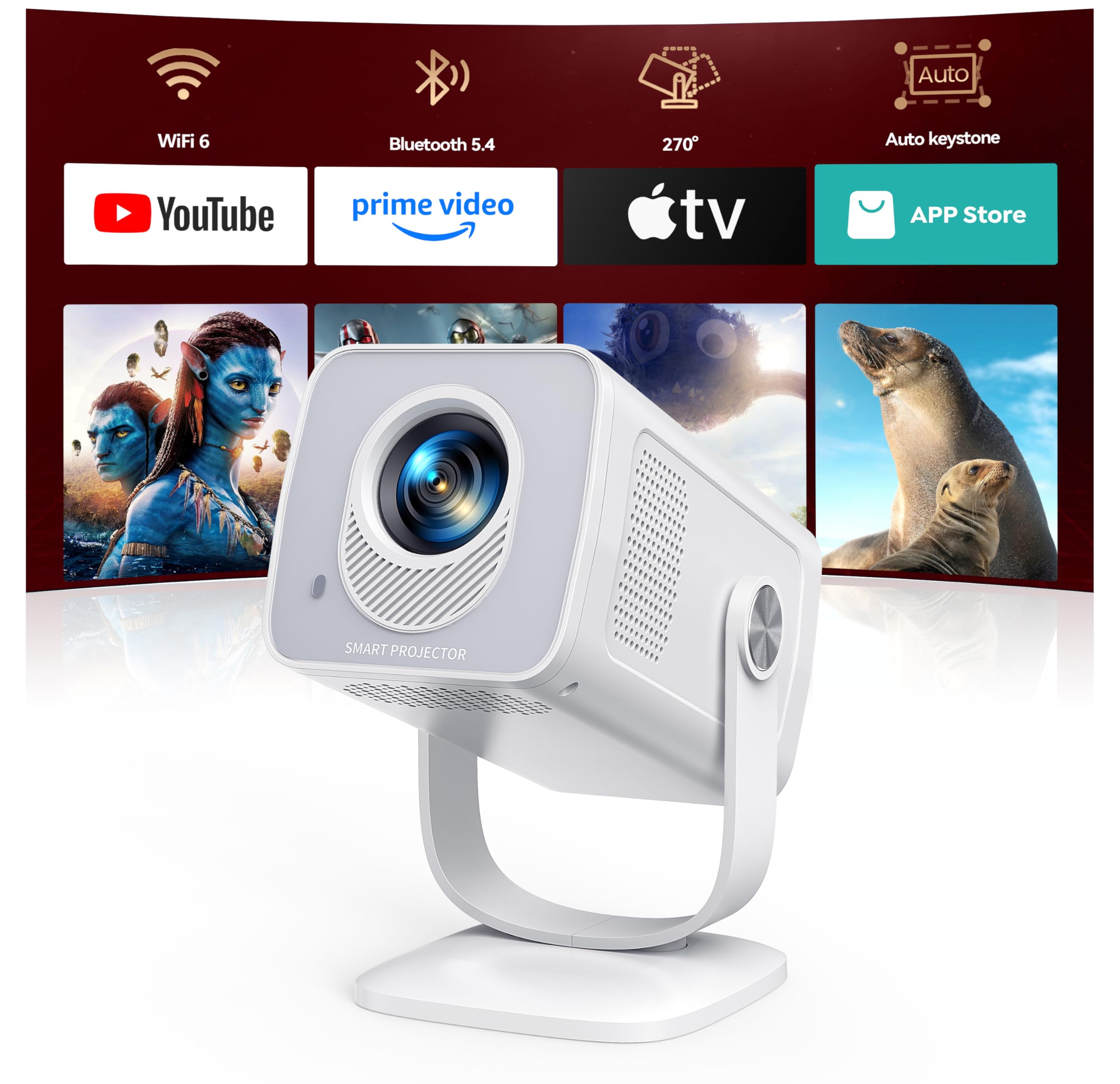 81t96KGXTtL._SY2477_.jpg TOPTRO TP2 Mini Beamer 4K – Android 14 Smart Projektor mit 270° Drehbar & WiFi 6 – Bild 1
