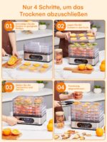 FOHERE Dörrautomat Edelstahl 420W – 5 höhenverstellbare Tabletts, LED-Anzeige, Timer bis 48h – Bild 3