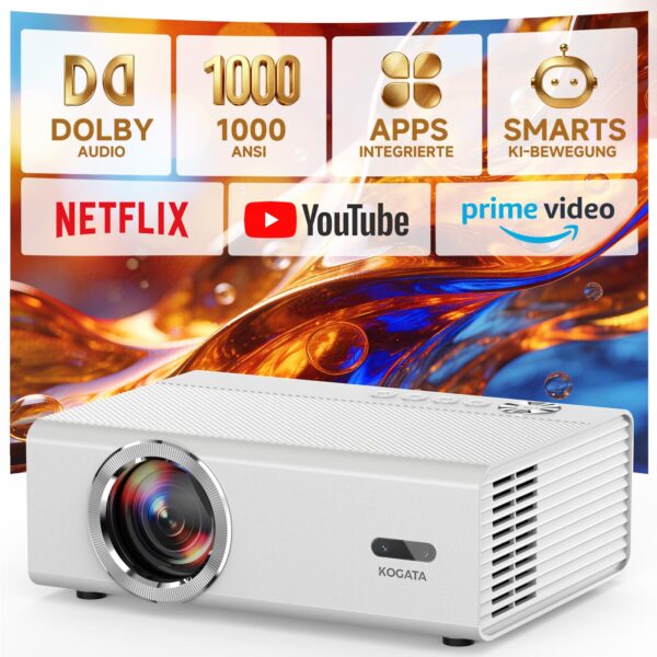 KOGATA 4K Smart Beamer mit WiFi 6 & Autofokus – Heimkino Projektor mit Netflix-App & HDR10+