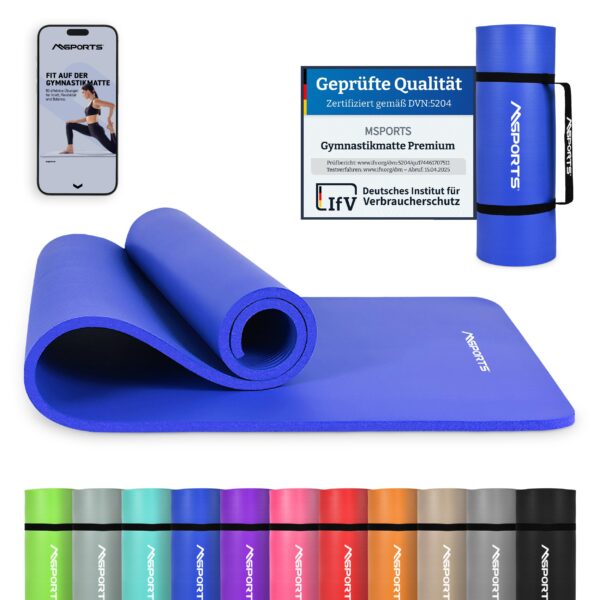 MSPORTS Gymnastikmatte Premium 190x60x1,5 cm – rutschfest & gelenkschonend mit Tragegurt