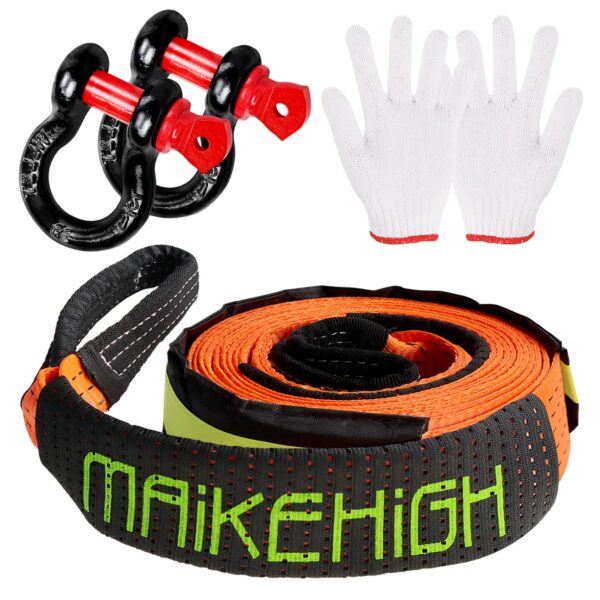 MAIKEHIGH Abschleppseil 5M x 5cm, 10 Tonnen Polyester – Komplettes Off-Road Recovery Kit
