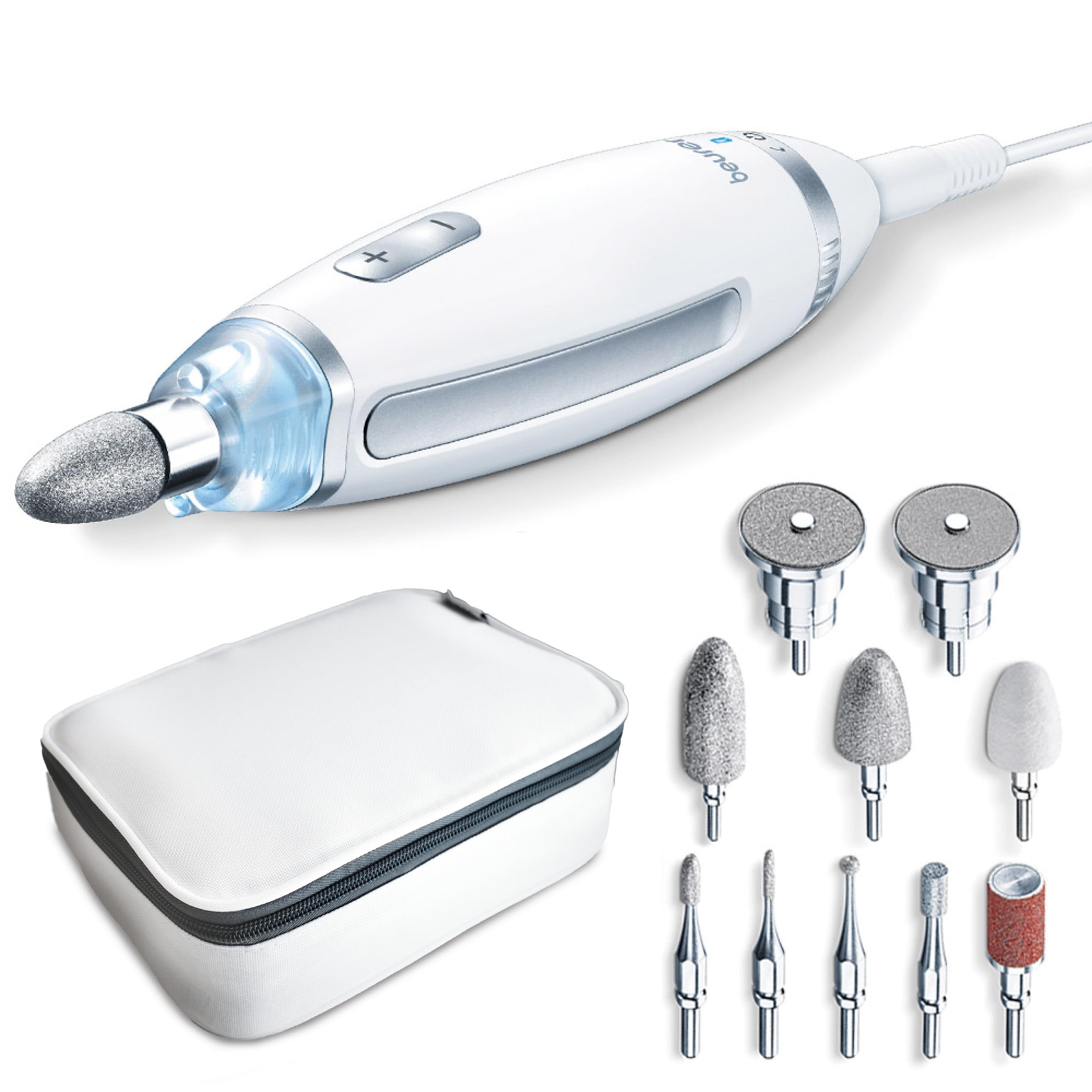 81vM2DSZKiL._SY2500_.jpg Beurer MP 62 Maniküre- & Pediküre-Set mit 10 Aufsätzen & LED-Licht – Elektrische Nagelfeile für professionelle Nagelpflege – Bild 1