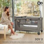 Kinderkraft Joy 2 3in1 Reisebett – Multifunktionales Babybett mit Zubehör in Dunkelgrau – Bild 4