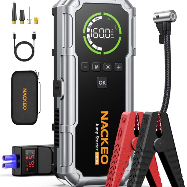 NACKEO 8000A Auto Starthilfe mit Kompressor 160PSI – 20000mAh Powerbank für 12V Fahrzeuge