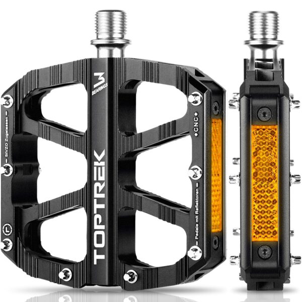 toptrek Fahrradpedale CNC-Aluminium mit StVZO Reflektoren – rutschfest für MTB & Rennrad