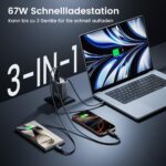 toocki 67W USB-C Schnellladegerät mit 3 Ports & einziehbarem Kabel – GaN Netzteil – Bild 4