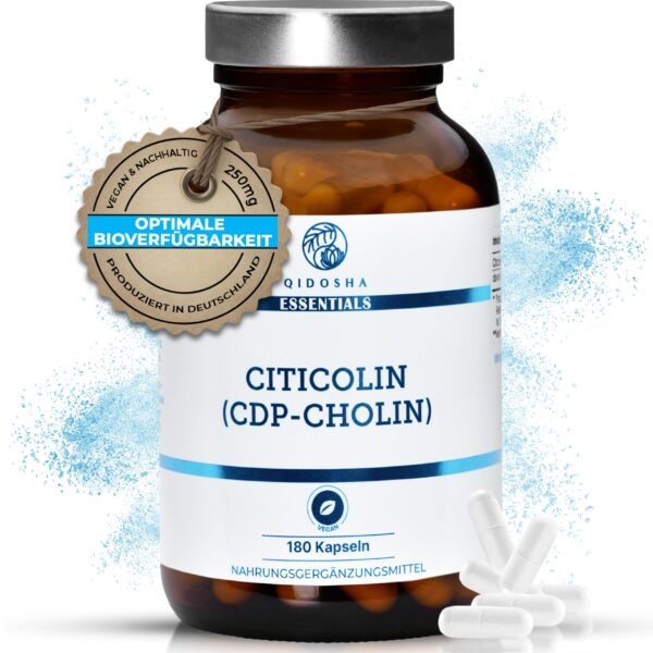 QIDOSHA CDP Cholin 250mg Kapseln – 180er Apothekerglas, vegan & deutsche Fertigung