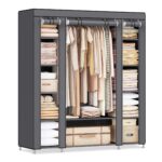 SONGMICS Faltschrank 150x175 cm mit 12 Ablagen & Kleiderstange – Stabiler Stoffschrank grau