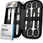 MarQus Solingen Maniküre-Set 7-teilig – Nagelpflege-Komplett-Set aus vernickeltem Stahl mit Ledertasche