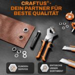 CRAFTUS Ösenzange Set mit 200 Metallösen Ø 10mm – Profi-Ösenpresse aus gehärtetem Stahl – Bild 8
