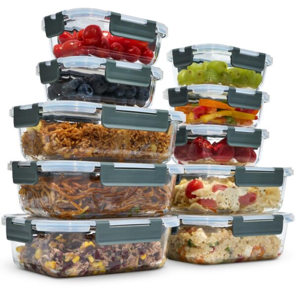uandu Glasbehaelter-Set 20-teilig mit Borosilikatglas – Meal Prep Boxen luftdicht