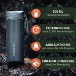 BACHGOLD® Profi Outdoor Wasserfilter Flasche 500ml – Sauberes Trinkwasser für Abenteuer & Krisensituationen – Bild 5
