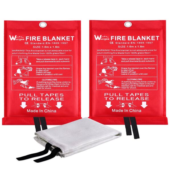 wucgea Feuerlöschdecke 160x180 cm – 2er Pack Brandschutzdecke nach DIN EN 1869:2019