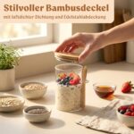 EDELHAUS Overnight Oats Gläser Set 4x500ml mit Bambusdeckel, Löffeln & Etiketten – Bild 3