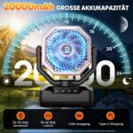 Multper 20000mAh Camping Ventilator mit Fernbedienung, LED & Timer – Tragbarer Akku Ventilator – Bild 2