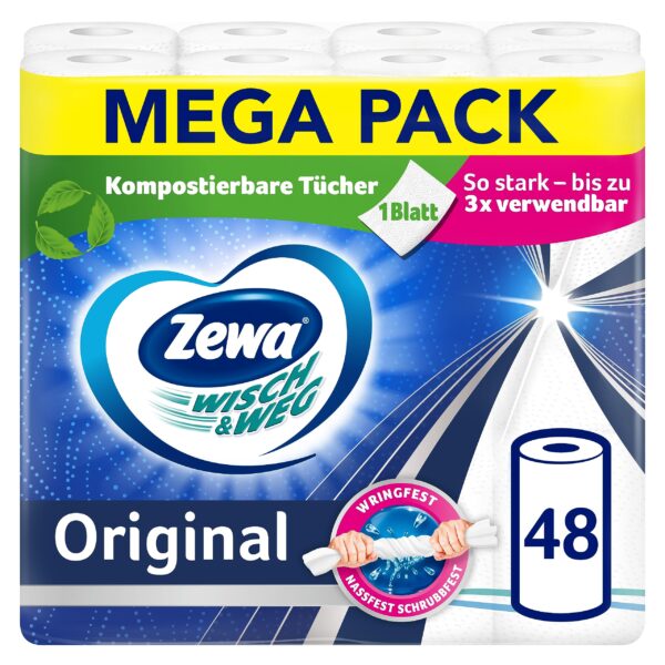 Zewa Wisch&Weg Original Mega Pack – 48 Blatt Küchenrolle mit Power-X-Struktur