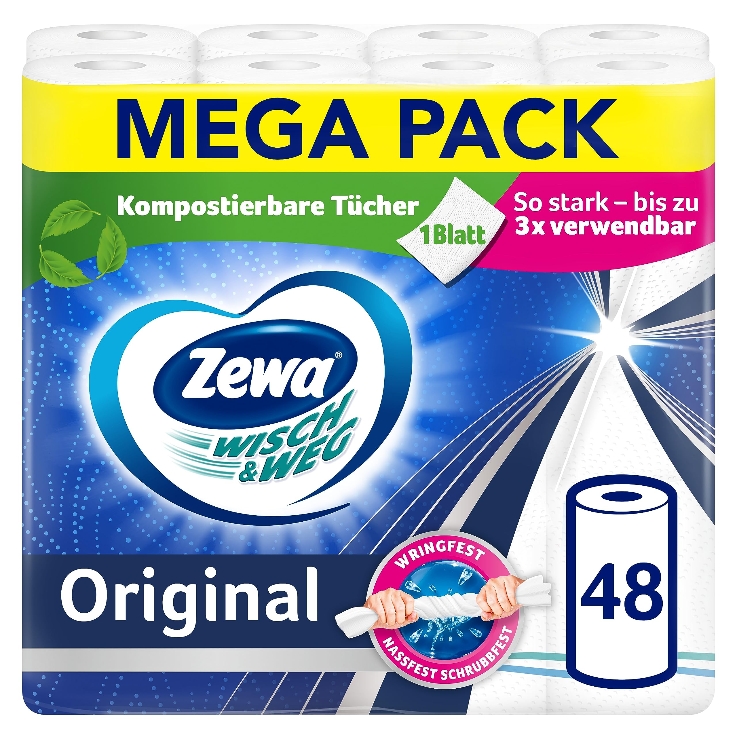 911JYtyxAtL._SY2560_.jpg Zewa Wisch&Weg Original Mega Pack – 48 Blatt Küchenrolle mit Power-X-Struktur – Bild 1