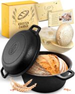 KRUSTENZAUBER 26cm Gusseisen Brottopf mit Gärkorb – Komplettes Brotbackset
