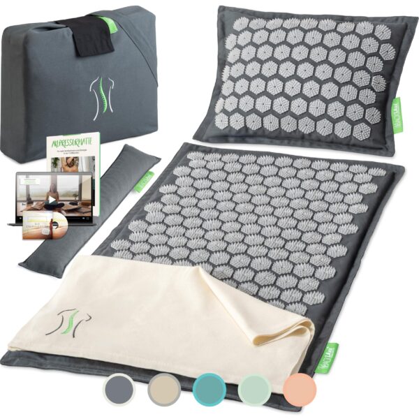 BACKLAXX® Akupressurmatte-Set mit Kissen, Tuch & Tasche – Ganzköpermassage für Rücken & Nacken