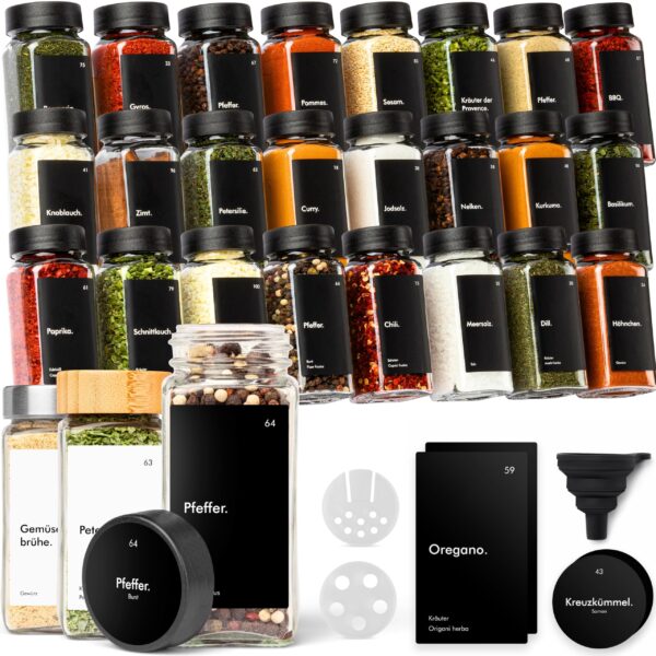 KIVY Gewürzgläser Set 24x 120ml mit Streueinsatz & 240 Etiketten – Luftdichte Gewürzbehälter