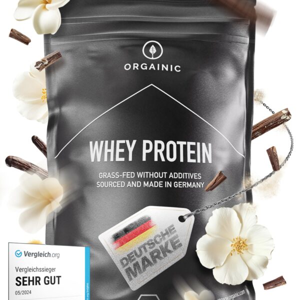 ORGAINIC Bio Vanille Whey Protein 1000g – Muskelaufbau mit natürlichem Molkenprotein aus Deutschland