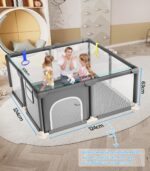 Dripex Laufstall Baby 124x124 cm – Sicherer Laufgitter mit Mesh & Pull-up Rings – Bild 2