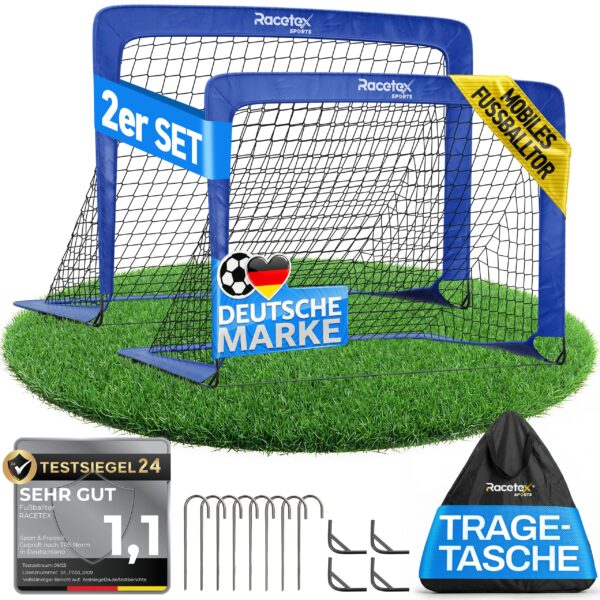 Racetex 2er Fussballtor Set für Kinder – Transportable Fussballtore mit Glasfaserstangen