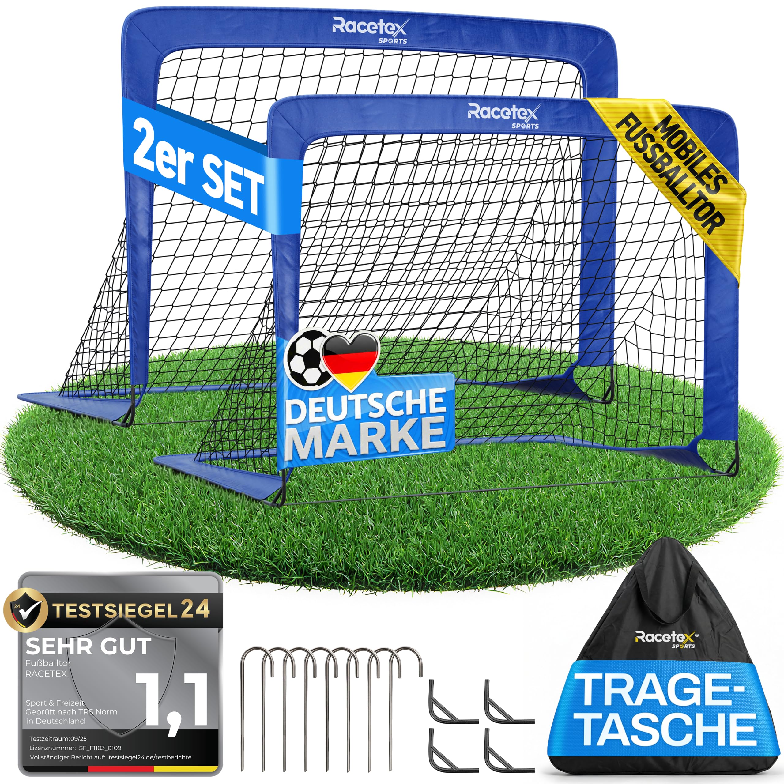 91AwWUWNgL._SY2560_.jpg Racetex 2er Fussballtor Set für Kinder – Transportable Fussballtore mit Glasfaserstangen – Bild 1