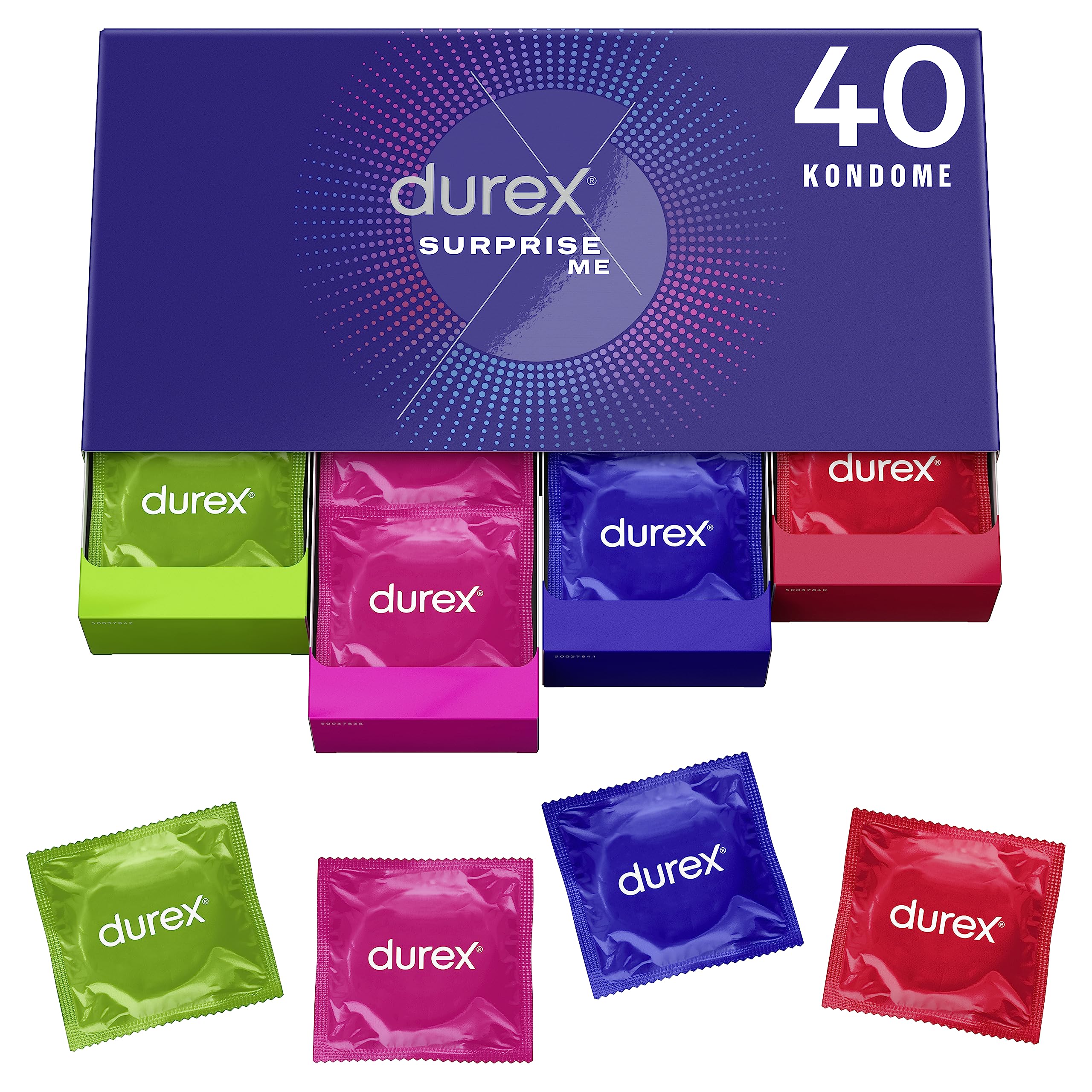 91BpqQQ4BSL._SY2560_.jpg Durex Surprise Me Kondome 40er Mix Box – Vielfalt mit praktischer Schubladenbox – Bild 1