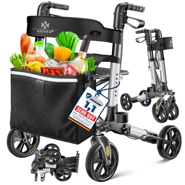 KESSER Aluminium-Rollator faltbar – leicht, höhenverstellbar & sicher für Senioren
